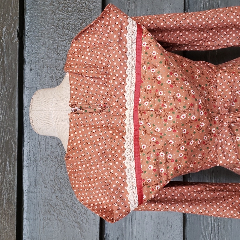 GUNNE SAX Vintage 70's Dreamie Floral Quilted Apron Front Hooded Maxi Dress sz 9 - Picture 9 of 15